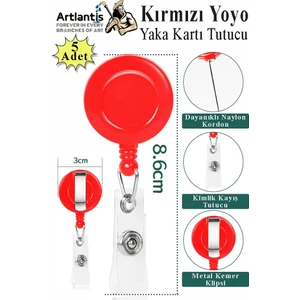 Kırmızı Yaka Yoyosu 5 Adet Yoyo Kartlık Kimlik Personel Kartı Yoyo Yaka Cep Kemer Geri Çekilebilir Rozet Tutma Makara
