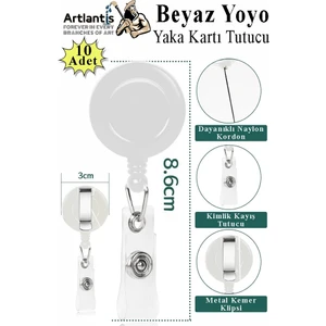 Beyaz Yaka Yoyosu 10 Adet Yoyo Kartlık Kimlik Personel Kartı Yoyo Yaka Cep Kemer Geri Çekilebilir Rozet Tutma Makara