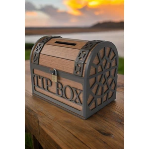 Sly-Ceviz Renk Klitli Bahşiş Kutusu ve Kumbara Sandık Tipi Ahşap Tipbox
