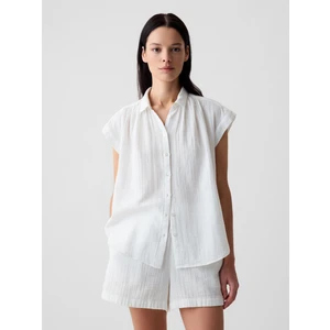 Kadın Kırık Beyaz Crinkle Gauze Gömlek