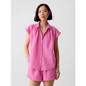 Kadın Pembe Crinkle Gauze Gömlek