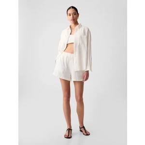 Kadın Kırık Beyaz Crinkle Gauze Pull-On Şort