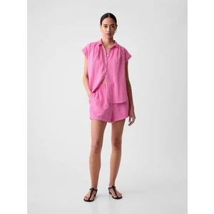 Kadın Pembe Crinkle Gauze Pull-On Şort