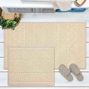 Soft Merry Natürel 2'li Banyo Paspası - Bej - 60X100 cm + 50X60 cm