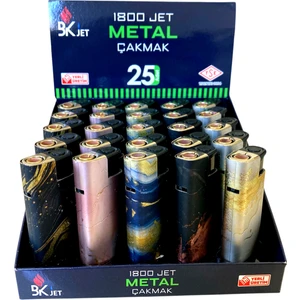 Metal Turbo Jet Çakmak 25 Adet Doldurulabilir