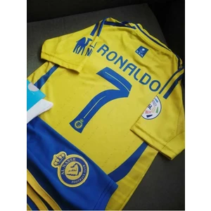 Cristiano Ronaldo Al-Nassr Sarı-Mavi Yeni Sezon Çocuk Forması 4lü Set Çorap+Biliklik Hediye