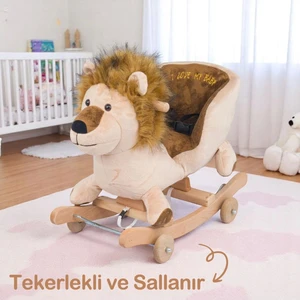 Elite Tekerlekli ve Ahşap Ayaklı Sallanan At, Eşek Peluş Oyuncak - Aslan 1 Adet