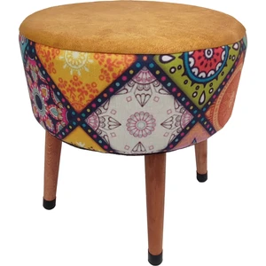 Usta Ağaç Puf Koltuk Tabure // Ua-Puf-006 Mandala Baskı Dallas Kumas // Ahşap Gürgen ayaklı
