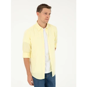 Erkek Sarı Slim Fit Keten Karışımlı Gömlek 50266184-VR044