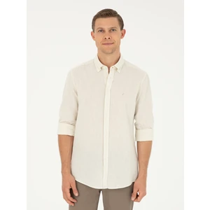 Erkek Bej Slim Fit Keten Karışımlı Gömlek 50266184-VR011