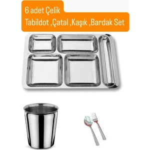 24 Parça Çelik Tabildot Set ( 6 Adet Tabldot,6 Adet Bardak,6 Adet Çatal ,6 Adet Kaşık )