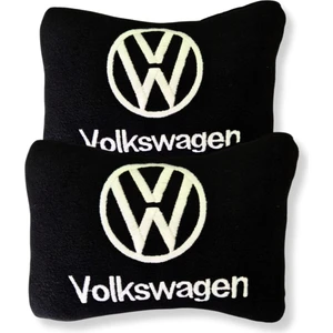 Volkswagen Nakış Işlemeli Siyah Polar Ortopedik Araç Oto Koltuk Seyahat Boyun Yastık / 2'li Set