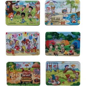 6 Adet 16 Parça Eğitici ve Öğretici Ahşap Çocuk Puzzle & Yapboz