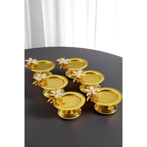 Zambak Çiçekli Dekoratif 6 Li Gold Renk Makaronluk Lokumluk Kahve Yanı Sunumluk