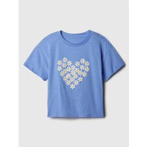 Kız Çocuk Mavi Oversized Grafikli T-Shirt