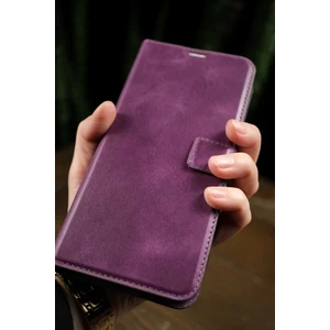 Mor Xiaomi Redmi Note 10 Pro Hakiki Deri Cüzdan Kılıf Kapaklı Mıknatıslı Kartlık Bölmeli Cüzdanlı Stand Özellikli