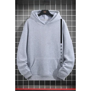 Boston Ön Dikey Baskılı Pamuklu Unisex Sweatshirt