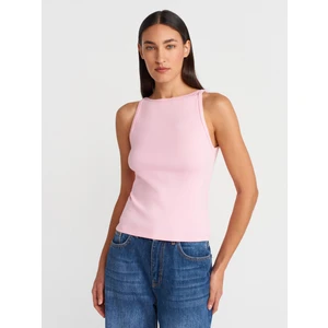 21048 Halter Yaka Top-Toz Pembe