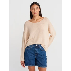 10706 Oval Yaka Yumuşak Dokulu Triko Kazak-Taş