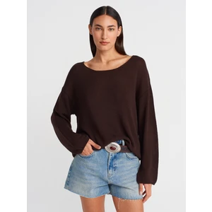 10706 Oval Yaka Yumuşak Dokulu Triko Kazak-Koyu Kahve