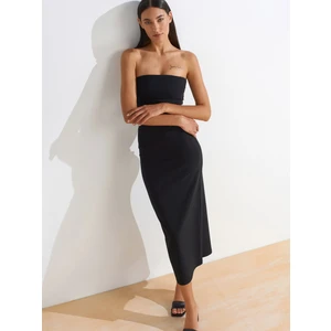 91368 Straplez Midi Elbise-Siyah