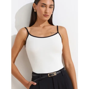 21128 Kontrast Şeritli Askılı Top-Ekru