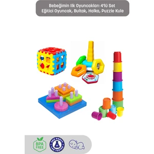 Bebeğimin Ilk Oyuncakları 4'lü Set Eğitici Oyuncak Bultak Halka Puzzle Kule Oyunu