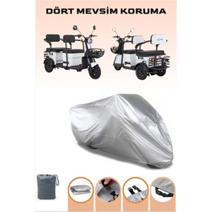 Gri E-Mon Mona Elektrikli Motosiklet Brandası 1500W 3 Tekerli Lastikli Bağlantı Tokalı