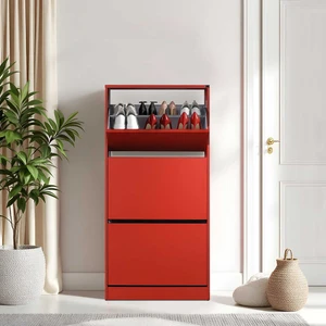 Flat Duo 3 Katlı Ayakkabılık Dolabı - Kırmızı