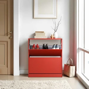 Adore Mobilya Adore Flat Duo 2 Katlı Geniş Ayakkabılık Dolabı Kırmızı 4 Raflı Yonga Levha ile Estetik Depolama