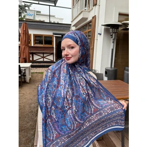 Kamer Scarf Etnomix Serisi Soft Pamuk Etnik Desen Şal Lacivert