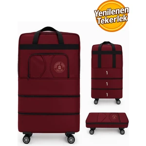 Bambus Home Premium Genişleyebilir 3 Körüklü Fermuarlı Tekerlekli El Valizi-Dev Boy Çanta