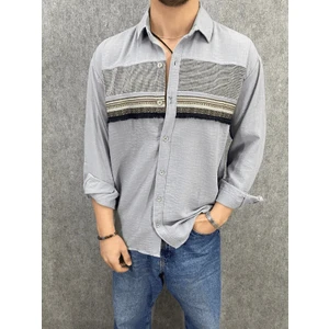 Oversize Otantik  Pamuklu Gri Bohem  Gömlek