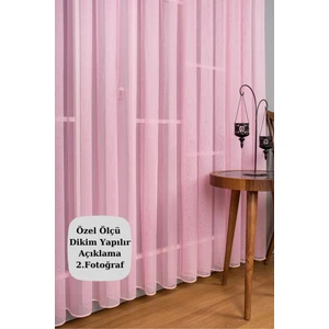 Tül Perde Pembe Pudra Kız Çoçuk Odası Bebek Mutfak Yatak Odası Düz Sade Tül Perde Sık Pileli