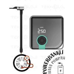 Hava Pompası Şarjlı Taşınabilir Basınç Göstergeli Kompresör Powerbank Lastik Şişirme Pompa Elfenerli