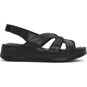 Kadın Siyah Kalın Tabanlı Deri Comfort Sandalet 25SFD321314