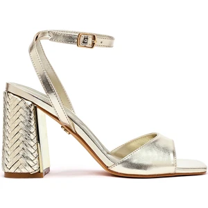 Kadın Altın Bilekten Tokalı Yüksek Kalın Topuklu Metalik Sandalet 25SFE493332