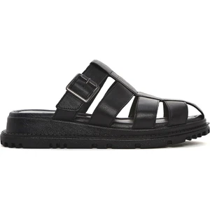 Kadın Siyah Kalın Tabanlı Deri Terlik 25SFD300618