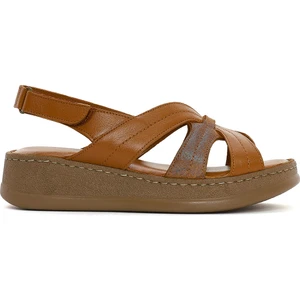 Kadın Taba Kalın Tabanlı Deri Comfort Sandalet 25SFD321314