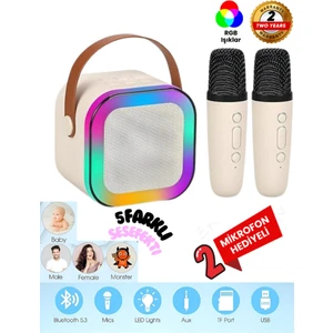 Teknoloji Gelsin Çift Karaoke Mikrofonlu Kablosuz Bluetooth Hoparlör 5 Ses Efektli Rgb Hd Stereo Ses Usb/Sd/Fm