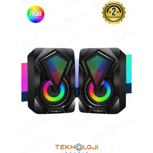 Teknoloji Gelsin Bilgisayar Hoparlörü Led Işıklı Rgb Laptop Pc Uyumlu 1+1 Speaker