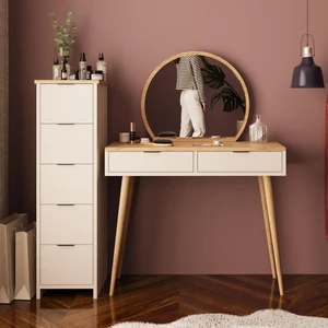 Lucy Makyaj Masası Takımı T1060 – Sepet Kumtaşı | Aynalı, Çekmeceli Dolaplı