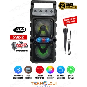Teknoloji Gelsin Bluetooth Hoparlör Mikrofonlu Ses Bombası Speaker Müzik Çalar Rgb Işıklı Extra Bass Fm/Sd/Aux/Flaş
