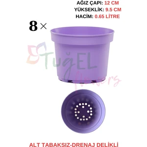 Tuğel Flowers 8 Adet (LİLA)Plastik Saksı 12 Cm.lik  (ALT TABAKSIZ)
