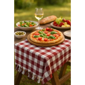 Mira Home 150X150 cm Kareli Yer Sofra Bezi Piknik Masa Örtüsü Saçaklı