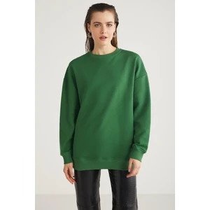 Allys Kadın Bisiklet Yaka Oversize Basic Yeşil Sweatshirt