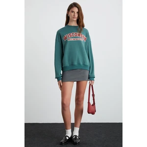 Apollanıa Kadın Pamuk Yuvarlak Yaka Petrol Yeşili Sweatshirt