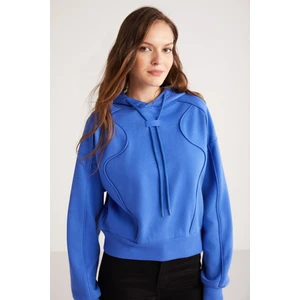 Kennedy Kadın Içi Polarlı Yumuşacık 3 Iplik Kapüşonlu Biye Detaylı Comfort Fit Mavi Sweatshirt