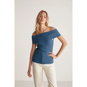 Debby Omzu Açık Slim Mavi Bluz