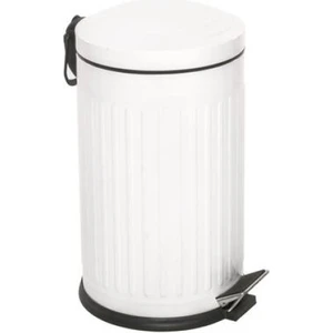 16 Litre Vitange Çizgili Beyaz Pedallı Çöp Kovası-Metal Çöp Kovası